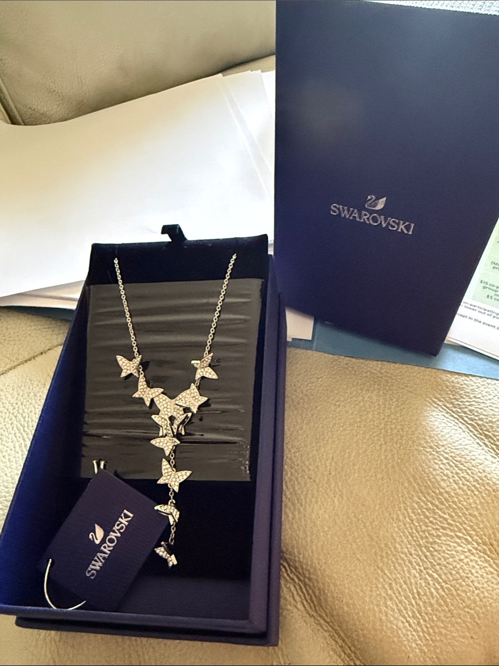 Swarovski Silver Butterfly Cascade Necklace with Clear Crystals